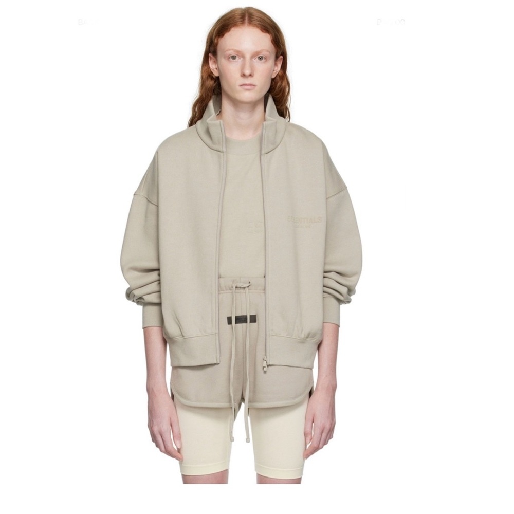 Fear of God Essentials Oversized Zip-Up Hoodie in Light Beige
